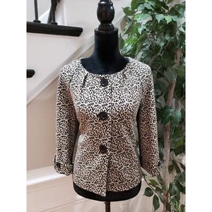 Kim Rogers Womens Tan Black Leopard Print Casual Button Front Blazer Sz Petite M - Picture 1 of 12