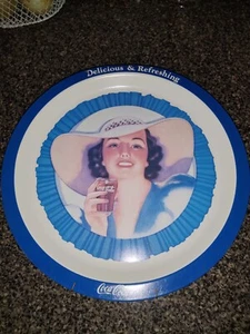 Coca Cola 1937 BLUE LADY Metal Advertising Tray Delicious & Refreshing - Picture 1 of 3