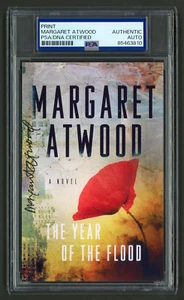 Margaret Atwood signiertes Foto (PSA) Jahr der Flut Autor Auto Mini Buch Cover - Bild 1 von 2