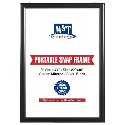 Portable Snap Poster Frame 1.77" Aluminum Front Loading Wall Mount 27x40 Black - Image 1 of 4