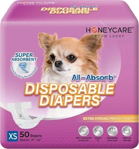 HONEY CARE All-Absorb Disposable Female Dog Diapers Extra Small Size Improved - Picture 1 of 6