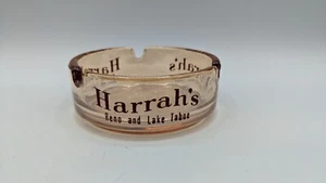 Vintage Harrah's Reno Lake Tahoe Ashtray Rose Gold Glass with Dark Red letters - Picture 1 of 8