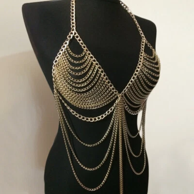 Hot Body Chain Jewelry Lingerie Bra Tassel Sexy Rhinestone Bikini Crystal  - Image 1 of 4