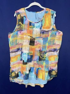 North Style XL Bright Multicolor Artsy Abstract Sleeveless Pleated Lined Blouse - Picture 1 of 13