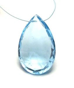 Flawless BLUE TOPAZ 23mm Faceted Teardrop Pendant Focal Bead AAA - Picture 1 of 2