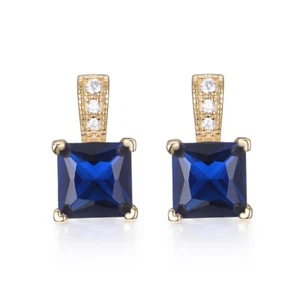 Ladies 9 Carat Gold on 925 Sterling Solid Silver Blue & White Sapphire Earrings - Picture 1 of 4