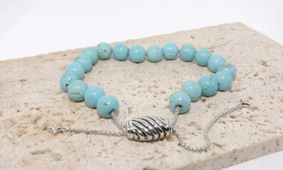 Brazalete bola cuentas espirituales David Yurman plata de ley con turquesa 925  Foto 1 de 4