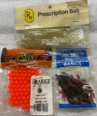 Vintage Soft Plastic Fishing Baits Lot, Roe, Crawdads, Worms (B228) - Image 1 of 4