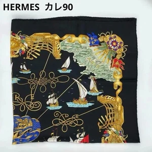 Bufanda Hermes 90 Velero de Oro Claro Vintage Barco Náutico B150 - Imagen 1 de 6