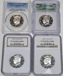 Lot of (4) 1998 - 2002 90% Proof Kennedy Half Dollars NGC, PCGS, ICG PF70 & PR70 - Picture 1 of 2