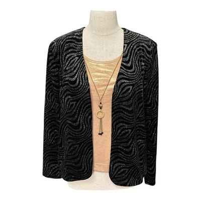 De Colección Años 80 R&M Richards Chaqueta Negra Metálica Oro Simulado Tanque Juego de 2 Piezas 12P EE. UU. Foto 1 de 4