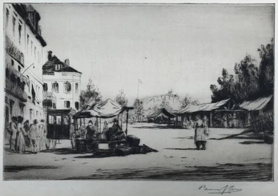Grabado Drypoint firmado original de Bernard James Carr (1881-1949) A Country Market - Imagen 1 de 4
