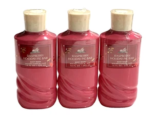 3 BATH & BODY WORKS RASPBERRY HOLIDAY PIE BAR WOMEN BODY WASH SHOWER GEL 10 OZ - Picture 1 of 4