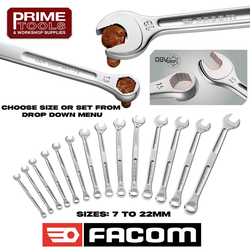 Facom 441 Series OGV Grip Long Combination Spanner 6 Point Ring End - Choose - Image 1 of 1