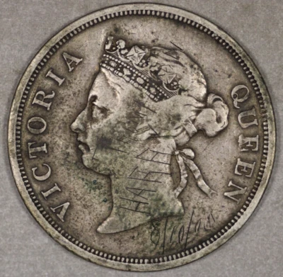 1898 Straits Settlements Silver 50 Cents -Graffiti- - Image 1 of 2