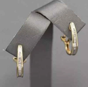 1.5Ct Baguette Cut Lab Created Diamond Women Hoop Earring 14K Yellow Gold Plated - Picture 1 of 4