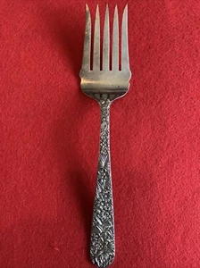 Sterling Silver S Kirk Son Repousse Large Solid Cold Meat Serving Fork  - Picture 1 of 2