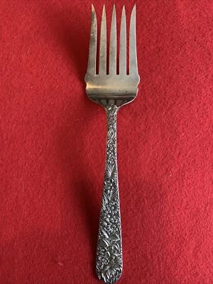 Sterling Silver S Kirk Son Repousse Large Solid Cold Meat Serving Fork  - Image 1 of 2
