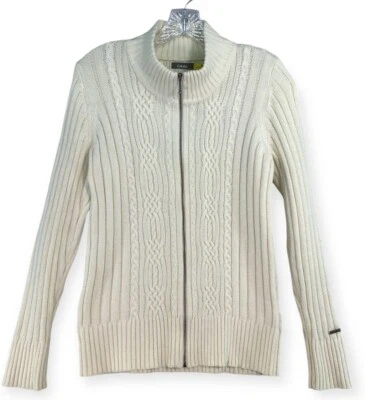 Suéter Cabella's Para Mujer M Grueso Tejido con Cable Cremallera Completa Marfil Neutro Minimalista Foto 1 de 4