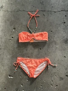 SHOSHANNA TROPEZIAN TEXTURE BEADED BANDEAU BIKINI SWIM SET ORANGE SZ M/L - Picture 1 of 4
