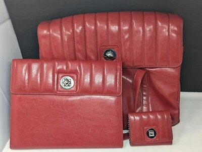 Set-Buxton Fx Cuero Rojo Laptop Hombro/Bolsa Mensajero/Cartera Bloc de Notas/Cartera Foto 1 de 4