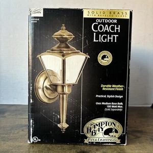 Outdoor Coach Light - Solid Antique Brass W Beveled Glass - Hampton Bay 252-575 - Picture 1 of 11