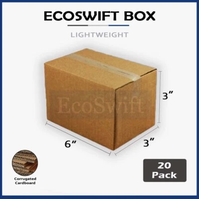 20-Box 6x3x3 EcoSwift Cardboard Packing Moving Shipping Box Corrugated Carton - Image 1 of 4