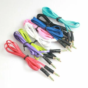 Flat Aux Cable Audio Lead 3.5mm Jack Stereo Male for Car Phone MP3 iPad Tab 1M - Picture 1 of 8