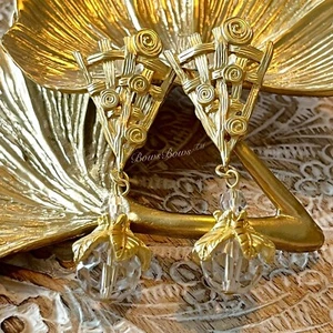 Brand NEW Vintage Gold Plated Crystal Drop Earring Silver Post Gold/ - Imagen 1 de 3