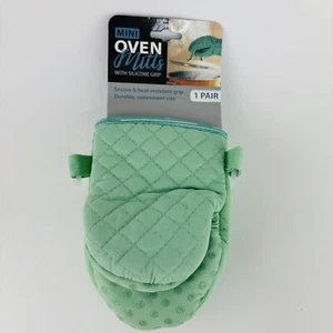 Evriholder Products 1 Pair Cloth With Silicone Grip Mini Oven Mitts Green New - Picture 1 of 4