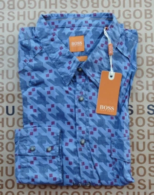 New Hugo BOSS mens grey houndstooth slim casual smart jeans suit shirt MEDIUM - Image 1 of 4