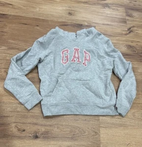 GAP Gray Girls Hooded Sweatshirt with Red Checkered Logo - Picture 1 of 5