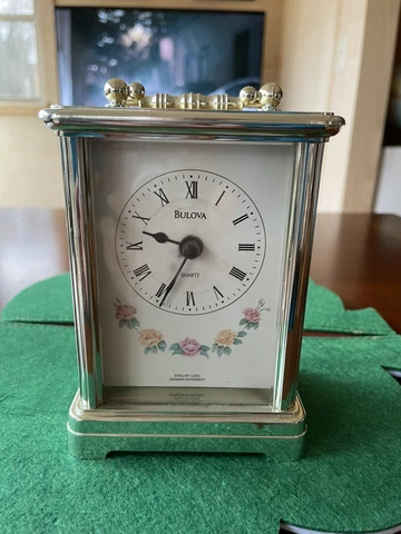 Bulova Etched Quartz Desk Mantle Clock England Case German Movement Rectangular Cover