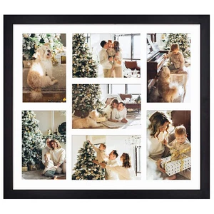 13.7x15.7 Distressed Wood Collage Frame White Mat Displays Seven 4x6 Picture - Picture 1 of 12