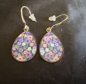 PENDIENTES: HERMOSOS PENDIENTES COLGANTES ESTILO LÁGRIMA AZUL FORMA FLORAL ROSA - Imagen 1 de 5