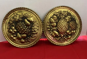 2 Vintage Brass Plate Wall Hanging Made in England 8.5 Pineapple Fruit - Picture 1 of 6