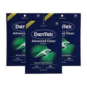 DenTek Triple Clean Advanced Zahnseide Plektren, 150 Stück - starke, nicht zerkleinerte Zahnseide - 3 Stück - Bild 1 von 3