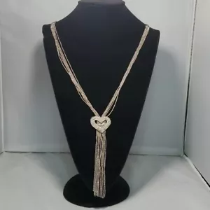 New York & company silver rhinestone heart tassel necklace NWT - Picture 1 of 6