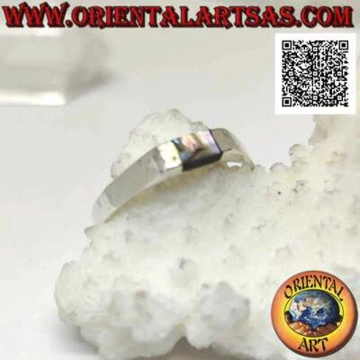 Anello in Argento 925‰ liscio con piccola paua shell abalone rettangolare centra - Immagine 1 di 4