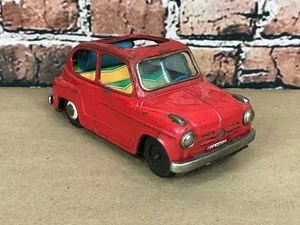BANDAI  Japan FIAT 600 Convertible Tin Litho Friction Toy Car - Picture 1 of 12