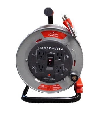 LINK2HOME Link 2 Home Heavy Duty 50 Ft Extension Cord Reel with 4 Sockets (12AWG-SJTW)
