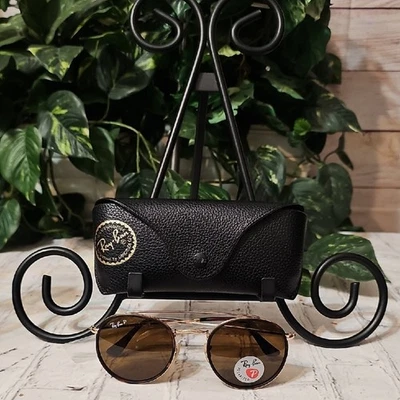 Ray-Ban Sonnenbrille rund Doppelsteg polarisiert gold und braun mit Etui neu mit Etikett - Bild 1 von 4