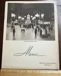HOTEL LEXINGTON NYC, 1939 LUNCHEON MENU, Penn Station on Cover,Broiled Scrod .60 - Picture 1 of 8