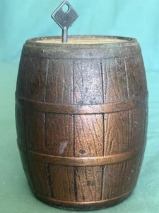Vtg. Central Pacific Hawaii Advertising BANK SAVINGS CAST BARREL with Key - Picture 1 of 9