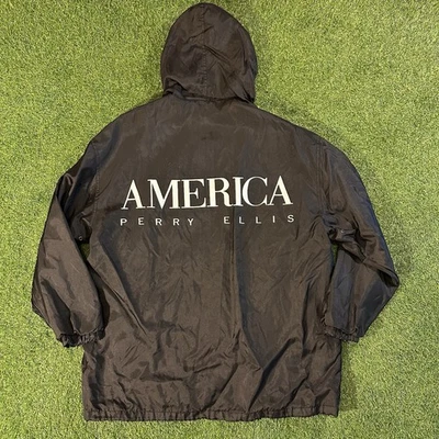 Vintage Perry Ellis America Windbreaker Jacket Men's Medium Colorblock Logo - Image 1 of 4