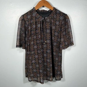 Unbranded Elegant Short Sleeve Blouse Black Brown Blue Coastal Bohemian Chic - Picture 1 of 16