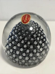 Murano Art Glass Paperweight Black With Silver Leaf 3 1/2" Wide & Tall - SIGNED - Picture 1 of 8