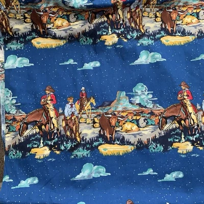 Cowboys Night Cows Alexander Henry Cotton Fabric 5 yards x 44” Wide Unwashed - Image 1 of 4