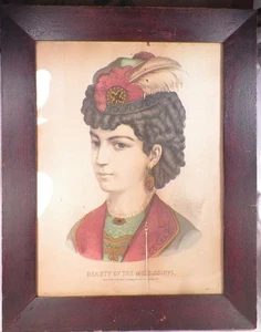 Currier & Ives Print Beauty of the Mississippi Southern Belle Framed Antique - Picture 1 of 10