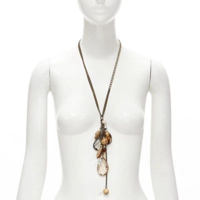 MIMCO Marrón Acrílico Madera Cristal Gigante Dije Cobre Cadena Collar Foto 1 de 4